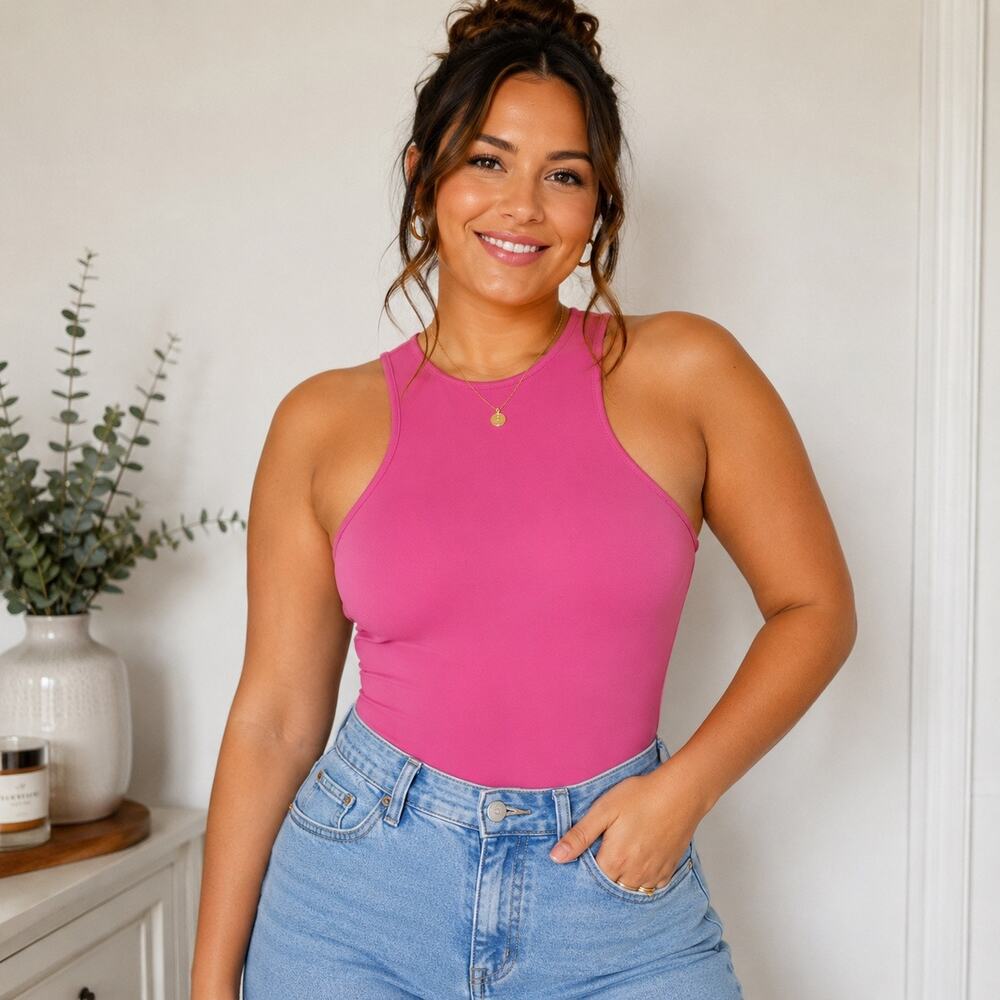 Missy Empire Pink Sleeveless High Neck Bodysuit Sz 4 NWT